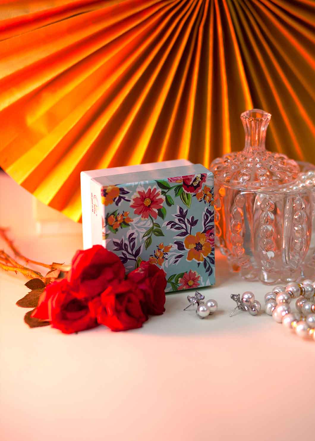 Turquoise Color Floral Design Box for Packing