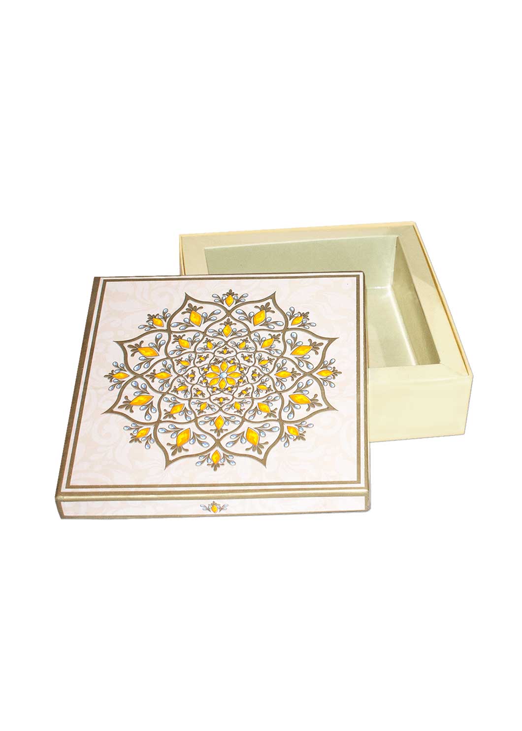 Gold Off White Ornament Design Box for Packing - Half kg Sweet Empty Box