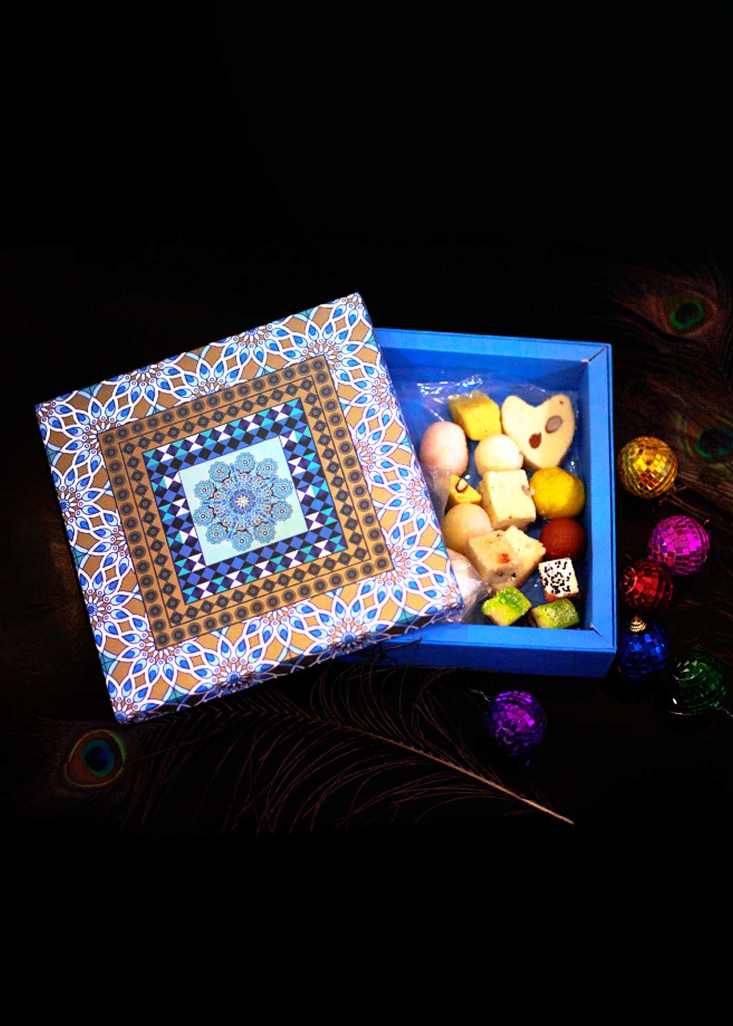 2KG Golden & Persian Blue Design Box for Packing Sweet Box