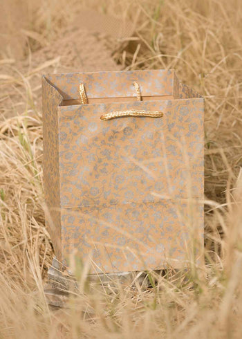 Craft Paper Floral Pattern - Craft Paper Bag - Golden Silver Red