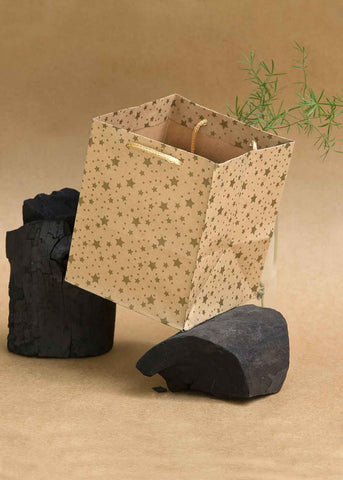 Craft Paper Bag Star Pattern - Craft Bag - Golden Silver Red - 5x5 Paper Bag