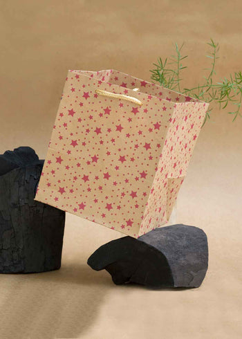 Craft Paper Bag Star Pattern - Craft Bag - Golden Silver Red - 5x5 Paper Bag
