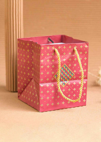 Peacock Feather Design Bag - Red Square Bag Multipurpose Packaging - 5x5 Paper Bag