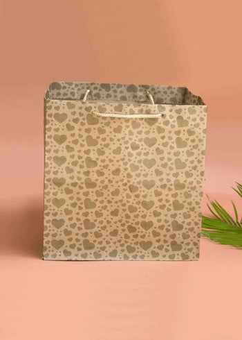 Craft Paper Bag - Heart Pattern Design Square Paper Bag For Multupupose Packaging