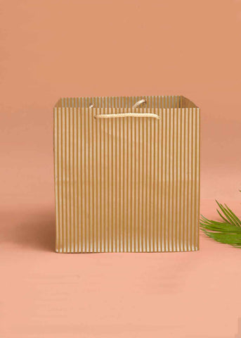 Craft Paper Bag - Line Pattern Design Square Paper Bag For Multupupose Packaging