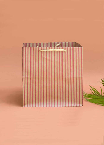 Craft Paper Bag - Line Pattern Design Square Paper Bag For Multupupose Packaging