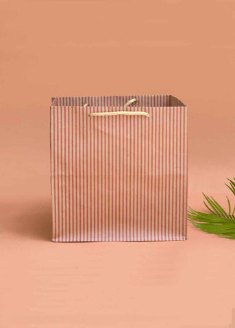 Craft Paper Bag - Line Pattern Design Square Paper Bag For Multupupose Packaging