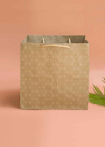 Craft Paper Bag - Floral Pattern Design Square Paper Bag For Multupupose Packaging