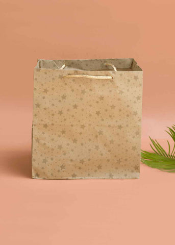 Craft Paper Bag - Star Pattern Design Square Paper Bag For Multupupose Packaging