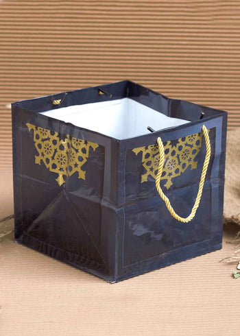 Premium Black Bag 7.7x7.7 inch - Golden design Patter - Square Bag For Gift Box Packaging