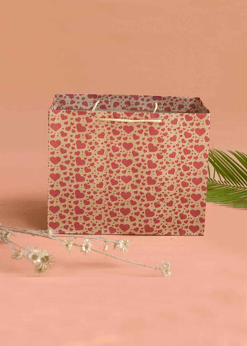 Craft Heart Pattern Paper Bag - Heart Print Design Paper Bag for Multipurpose Packing