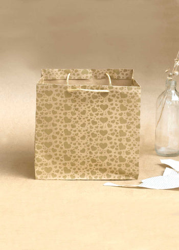 Craft Paper Bag Heart Pattern - Craft Bag - Golden Silver Red - 9x9 Paper Bag