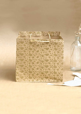 Craft Paper Bag Heart Pattern - Craft Bag - Golden Silver Red - 9x9 Paper Bag