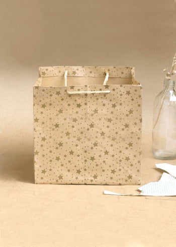 Craft Paper Bag Star Pattern - Craft Bag - Golden Silver Red - 9x9 Paper Bag