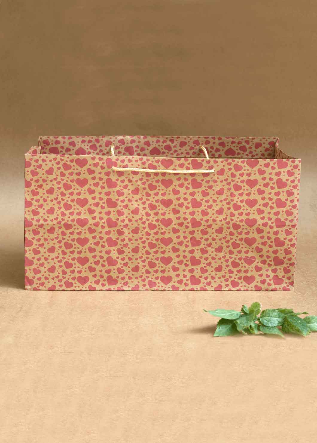 Craft Paper Bag Heart Pattern - Craft Paper Bag - Yellow Silver Red - 14x7 Paper Bag
