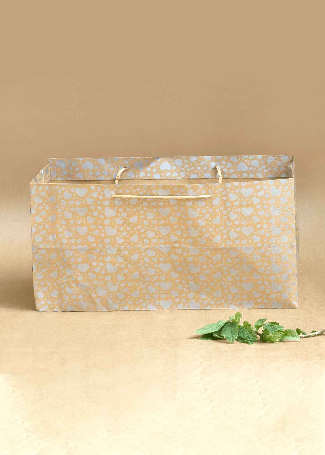 Craft Paper Bag Heart Pattern - Craft Paper Bag - Yellow Silver Red - 14x7 Paper Bag