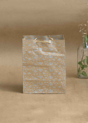Craft Paper Heart Pattern - Craft Paper Bag - Golden Silver Red - 7x3.5 Paper Bag