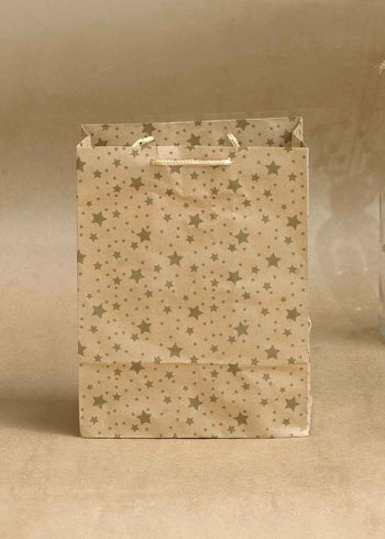 Craft Paper Star Pattern - Craft Paper Bag - Golden Silver Red - 7x4.5 Paper Bag