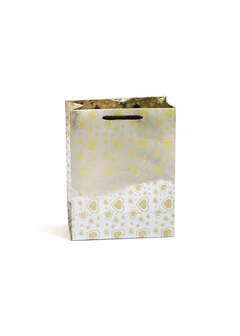 Paper Heart Pattern - Paper Bag - Silver & Gold- 7x4.5 Paper Bag