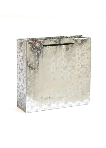 Paper Heart Pattern - Paper Bag - Silver- 13 x 4 Paper Bag