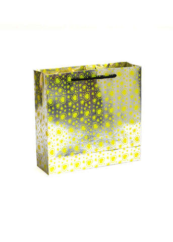 Paper Dots Pattern - Paper Bag - Silver & White - 13 x 4 Paper Bag