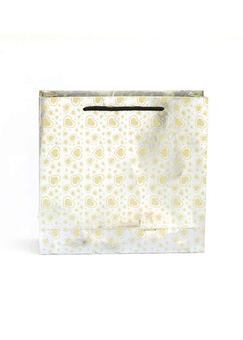 Paper Heart Pattern - Paper Bag - White & Gold- 13 x 4 Paper Bag